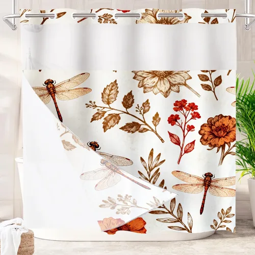 Vista 52 de Batmerry Maritime Nautical Hookless Shower Curtain with Snap in Liner Set, Anchors Ship Wheel Bath Curtain Magnetic Hem Quick-Drying Waterproof