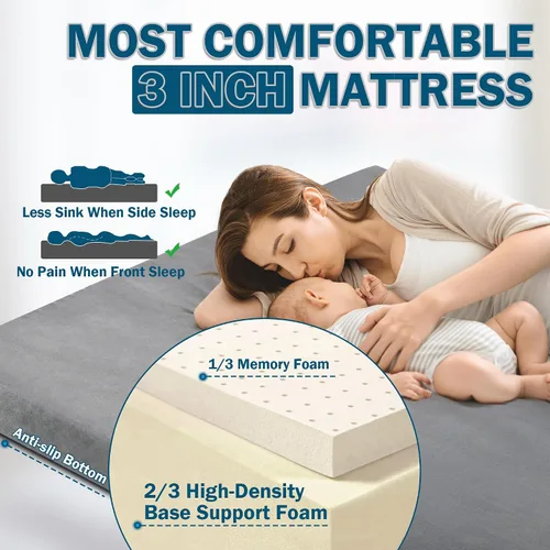 Vista 2 de Betterhood Colchón de espuma viscoelástica para campamento, colchoneta para dormir con funda impermeable y bolsa de transporte, colchón de cuna