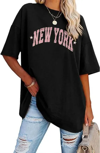 Vista 5 de Aoang Camisetas gráficas de gran tamaño para mujer, cuello redondo, manga corta, blusa