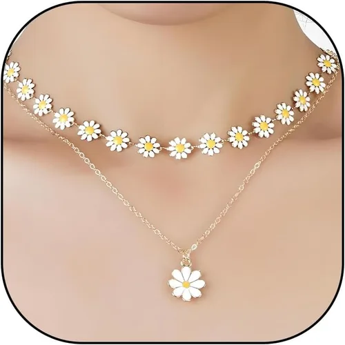 Vista 10 de Long tiantian Collar de margaritas para mujer, bonito collar de verano, gargantilla de flores, collar de margaritas de primavera para mujer, cosas
