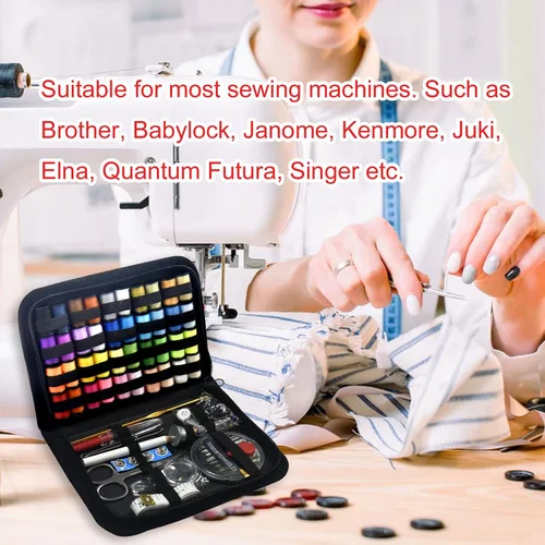 Vista 6 de Kit de costura con estuche, suministros de costura portátiles para viajeros en casa, adultos, principiantes, emergencias, contiene 40 hilos