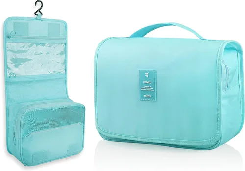 Vista 13 de Neceser colgante, organizador de viaje de gran capacidad para artículos de tocador, tela Oxford impermeable, bolsa de cosméticos de viaje con gancho