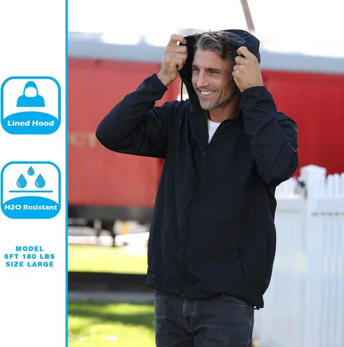 Vista 5 de Global Blank - Chaqueta cortavientos ligera para hombre resistente al agua.