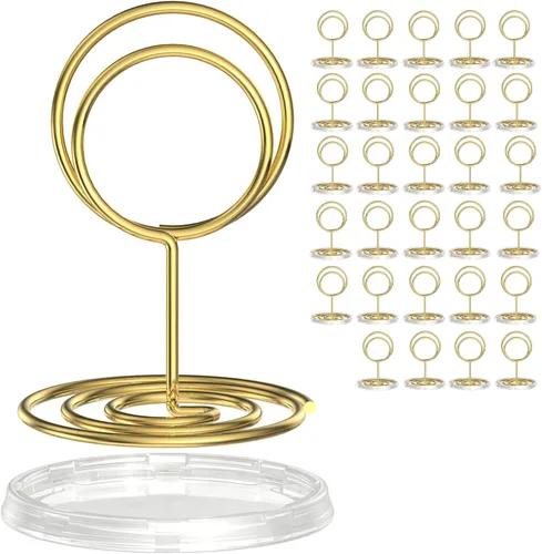Vista 10 de 30 piezas de soportes para números de mesa con base, soportes para tarjetas de lugar, soportes de alambre para fotos, soportes pequeños