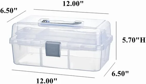 Vista 2 de Bandejas de 2 niveles, caja organizadora de contenedores de almacenamiento de plástico gris transparente, funda de transporte portátil multiusos