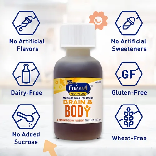 Vista 5 de Enfamil - Vitaminas para prenatales y bebés Poly-Vi-Sol 8 Multivitaminas y suplemento de hierro en gotas para bebés y niños, apoya el crecimiento