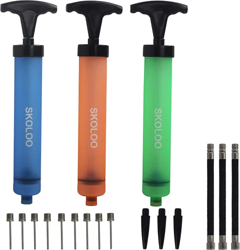 Vista 13 de SKOLOO Kit de inflador de bomba de aire portátil de 10 pulgadas con aguja, boquilla, manguera de extensión para fútbol, baloncesto, fútbol