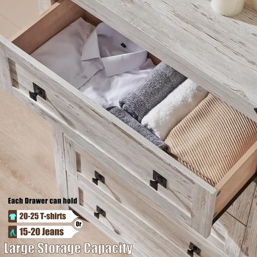 Vista 3 de T4TREAM - Cómoda de granja con 5 cajones para dormitorio, cómodas altas rústicas de madera, organizadores de cómodas para dormitorio, sala de estar