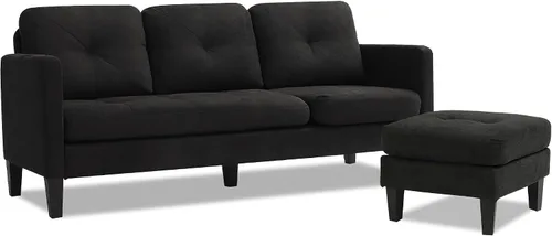 Vista 6 de LEISU Sofá modular convertible, sofá en forma de L, moderno juego de sofá con diván reversible para sala de estar pequeña y apartamento (negro mate)
