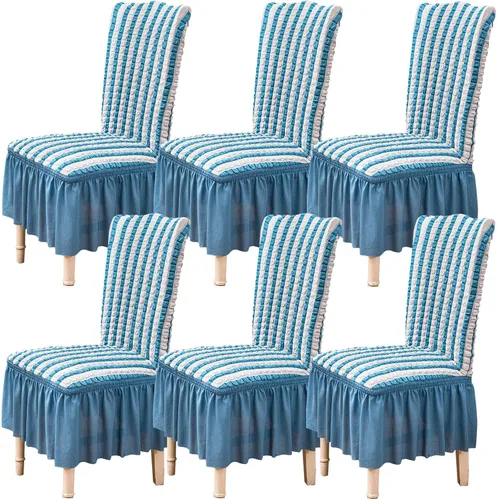 Vista 54 de Qubjus Juego de 2 fundas elásticas para sillas de comedor con falda, extraíbles y lavables, para sillas de cocina, juego de fundas protectoras