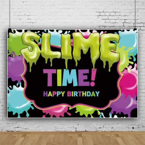 Vista 3 de Fondo de fotografía con tema It's Slime Time, de 5 x 3 pies, grafiti colorido, fiesta, baby shower, recién nacido, para niños, salpicaduras