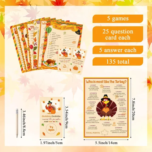 Vista 3 de Harloon Juego de 172 piezas de juegos de Acción de Gracias con lápices para familia y adultos, pavo, otoño, calabaza, búsqueda de palabras, juego