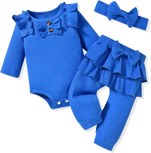 Vista 9 de Aalizzwell Conjunto de mameluco acanalado para bebés y niñas prematuros, para otoño e invierno Beige
