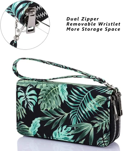 Vista 4 de Cartera de teléfono celular para mujer con doble cremallera y correa de muñeca extraíble