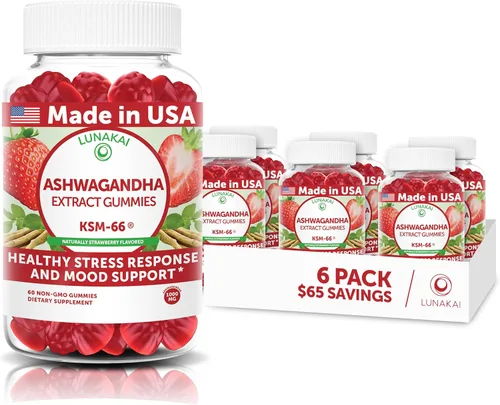 Vista 9 de Lunakai Gomitas Ashwagandha KSM-66 fabricadas en Estados Unidos para mujeres y hombres - Suplemento vegano diario para el estrés, el estado de ánimo