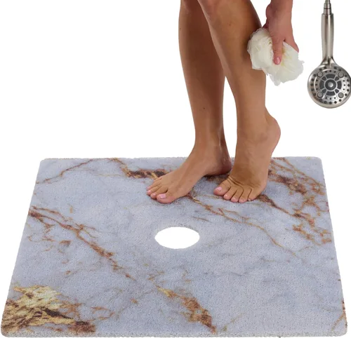Vista 134 de Enkosi Alfombra de ducha antideslizante Loofah para suelos de ducha, bañera, baños, zonas húmedas, alfombrilla de baño acolchada con agujeros