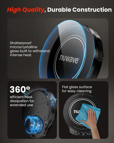 Vista 8 de Nuwave - Placa de inducción portátil Diamond con sonda, quemador de encimera avanzado, 91 temperaturas desde 100 °F hasta 500 °F, vidrio cerámico a
