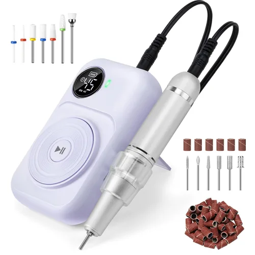 Vista 8 de Madenia Taladro de uñas profesional recargable, lima de uñas eléctrica portátil de 45000 RPM, lima E para uñas de gel acrílicas, adecuada para uso