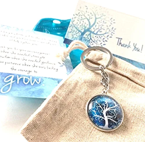 Vista 3 de Smiling Wisdom - Apreciación del maestro - Dándoles el coraje de crecer mini tarjetas de felicitación y llavero set de regalo (árbol azul), Azul