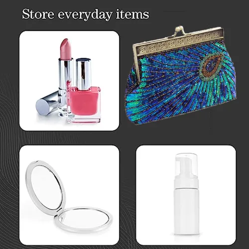 Vista 5 de Bolso de noche con cuentas de lentejuelas para mujer, estilo retro, pavo real, bolso de novia, bolso vintage brillante para fiesta, boda, cóctel