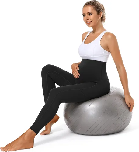 Vista 7 de Foucome Leggings de maternidad para mujer con bolsillos sobre el vientre, leggings de entrenamiento para yoga, pantalones de trabajo activo