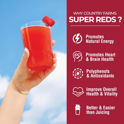 Vista 4 de COUNTRY FARMS Super Rojos, Superalimento energizante de polifenoles, más de 40 súper frutas y bayas, potentes antioxidantes y polifenoles, apoya