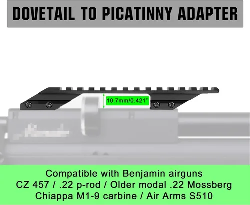 Vista 4 de ohhunt Adaptador de carril de cola de milano a Picatinny, perfil bajo, riel de cola de milano de 11 mm