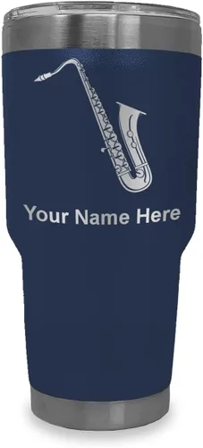 Vista 33 de LaserGram Vaso aislado al vacío de 20 onzas, saxofón, grabado personalizado incluido (negro)