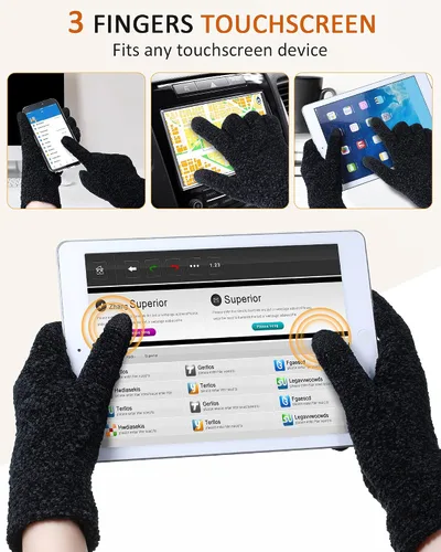 Vista 4 de SATINIOR 3 pares de guantes de invierno para mujer, guantes cálidos para pantalla táctil, guantes de punto trenzado de chenilla, guantes térmicos