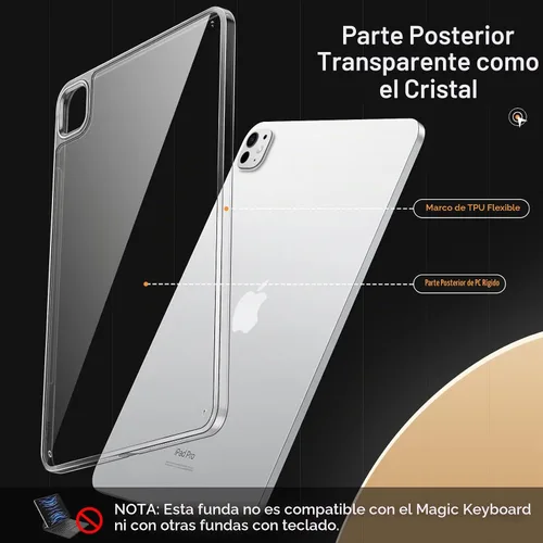 Vista 3 de JETech Clear Case for iPad Pro 11" M5/M4, Anti-Yellowing Transparente