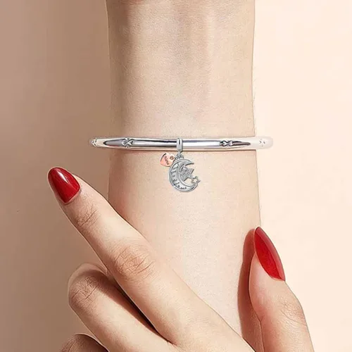Vista 4 de KunBead Abalorios colgantes de cumpleaños con texto en inglés "I Love You to the Moon and Back" de estrellas compatibles con pulsera Pandora
