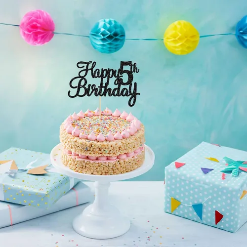 Vista 8 de Gyufise 1 decoración para pastel de 5º cumpleaños con purpurina para quinto cumpleaños, felicitaciones a 5 años de edad, 5 años, fabulosas