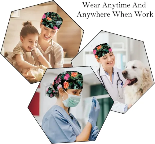 Vista 6 de 2 gorras de trabajo con botón de girasoles florecientes, vintage, ajustable, para cola de caballo, sombreros para mujer