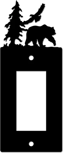 Vista 11 de Eagle & Bear - Placa de pared con interruptor de luz, doble dúplex, habitación de cabaña negra Cubiertas decorativas de metal para enchufe, se