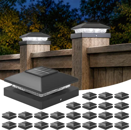 Vista 12 de APONUO Luces solares para postes de 4 x 4 – IP64 impermeable, blanco cálido, luces inalámbricas de valla y luces de cubierta para patios, jardines