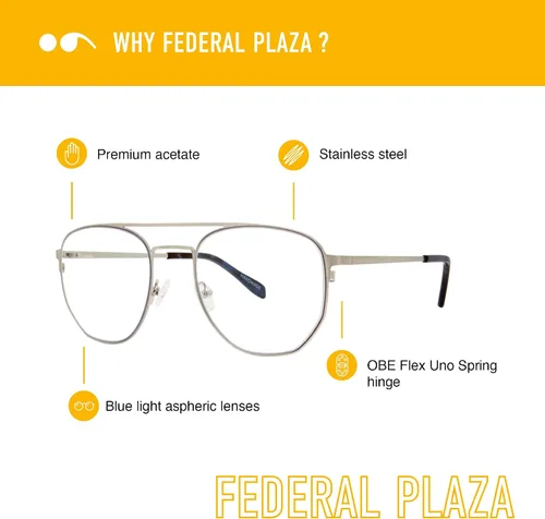 Vista 2 de Scojo New York Federal Plaza - Lentes de lectura con luz azul, hechos a mano, resistentes a los arañazos, para mujeres y hombres