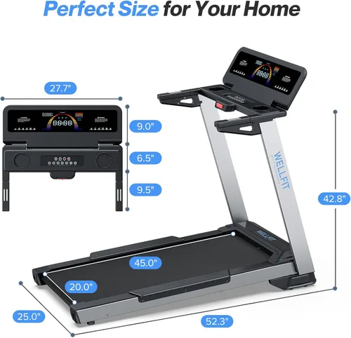 Vista 7 de WELLFIT Cinta de correr para el hogar, cinta de correr resistente con 2 niveles de inclinación con sensor de pulso, 4.0 HP, 10 MPH, capacidad de 450