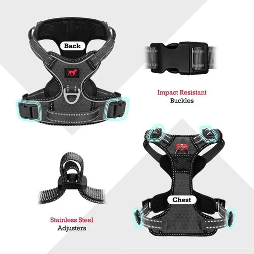 Vista 3 de Tuff Pupper Arnés para perro sin tirones, chaleco resistente para mascotas, clips para correa delantera y trasera, mango de seguridad fuerte