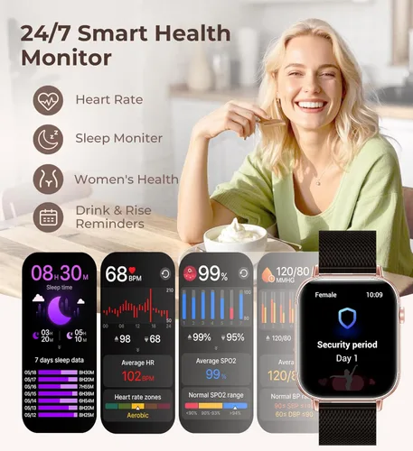 Vista 4 de Iaret Reloj inteligente para mujer, rastreador de fitness HD de 1.83 pulgadas con 4 bandas, responder/hacer llamadas, frecuencia cardíaca, sueño