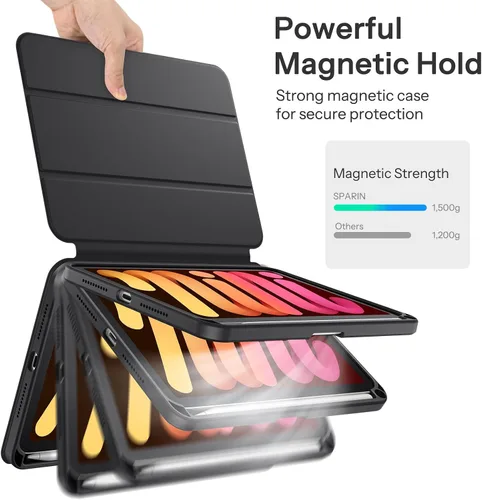 Vista 4 de SPARIN Funda para iPad mini 7 A17 Pro 2024/iPad Mini 6 2021 de 8.3 pulgadas, cubierta magnética desmontable, soporte vertical/horizontal con soporte