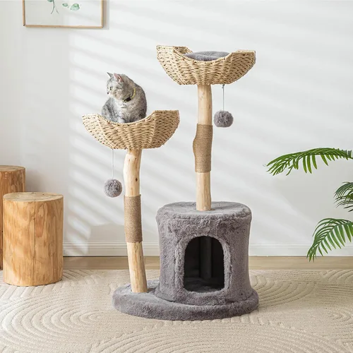Vista 6 de Moderno árbol para gatos de interior para adultos grandes, torre de madera para gatos grandes de 46.5 pulgadas de alto para gatos grandes con poste