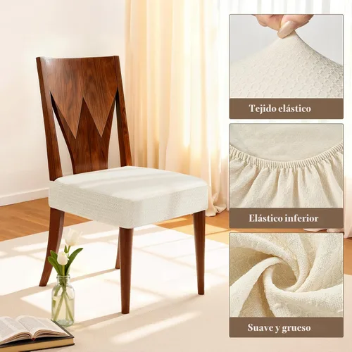 Vista 4 de Songrey - Juego de 6 fundas impermeables para sillas de comedor, color beige