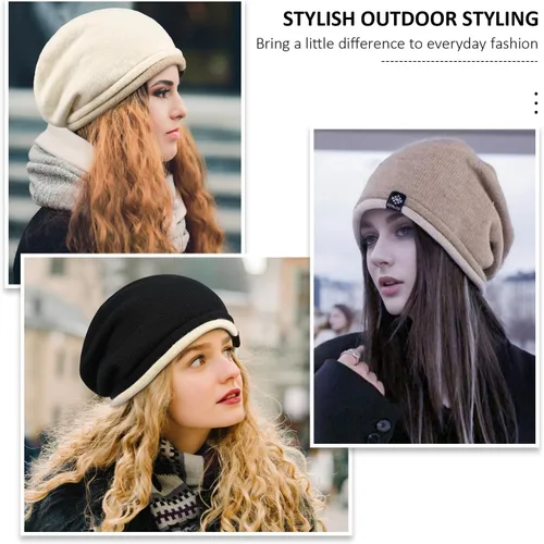 Vista 7 de DANMY Gorro de punto holgado de cachemira para mujer, gorro de lana suave y cálida para invierno