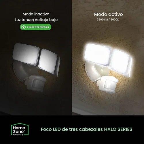 Vista 2 de Home Zone Living - Luz LED con sensor de movimiento de 3 cabezales, 3500 lúmenes, para exteriores, color blanco