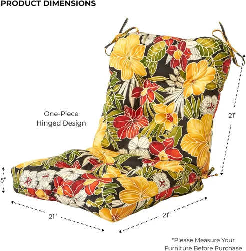 Vista 5 de Cojines para silla de exterior con bisagras, diseño de una sola pieza, cojín reversible para asiento y respaldo de patio con lazos, tela de Aloha