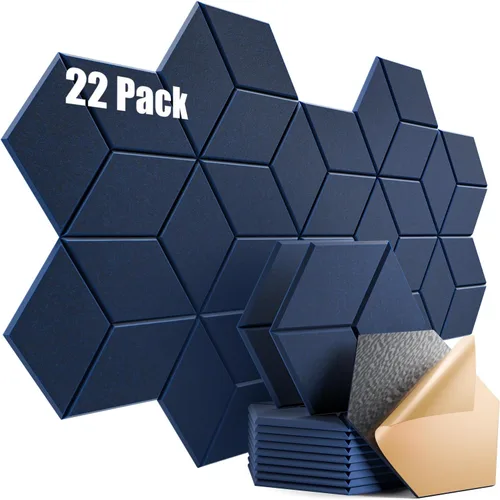 Vista 56 de Paquete de 22 paneles acústicos autoadhesivos de 12 x 10 x 0.4 pulgadas, paneles de espuma a prueba de sonido con alta densidad, diseño forrado