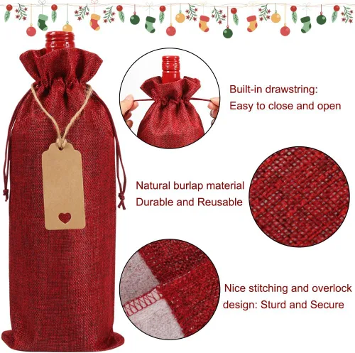 Vista 3 de Shintop 12 bolsas de vino de arpillera, bolsas de regalo reutilizables para botellas de Navidad con cordón para bodas, catas a ciegas, cumpleaños