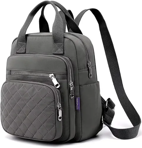 Vista 11 de Mochila pequeña para mujer, casual, acolchada, cuadrada, impermeable, con múltiples bolsillos, ligera, asa superior, Negro, Pequeño, Mochilas
