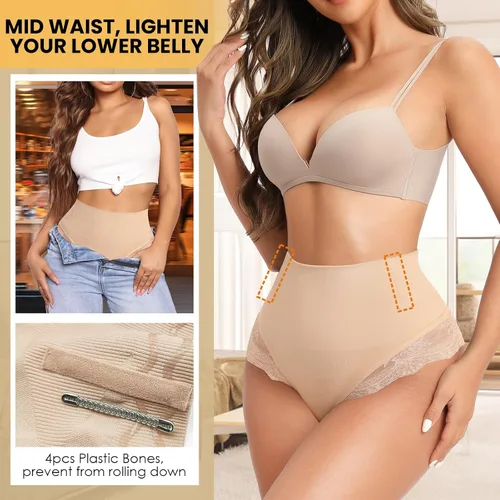 Vista 4 de HMQ Tanga moldeadora de abdomen para mujer, adelgazante, cintura alta, sin costuras, moldeadora de cuerpo, ropa