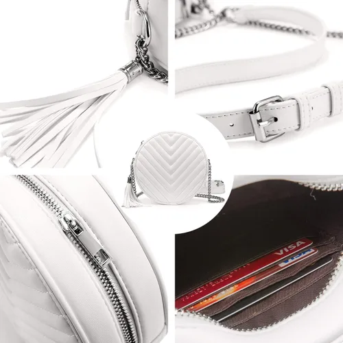Vista 5 de Realer Bolso bandolera redondo con borla circular para mujer, cartera pequeña de noche con cadena